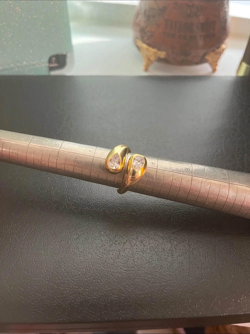 Gold Teardrop Bypass Ring with Clear Stones - Picture 4 of 4